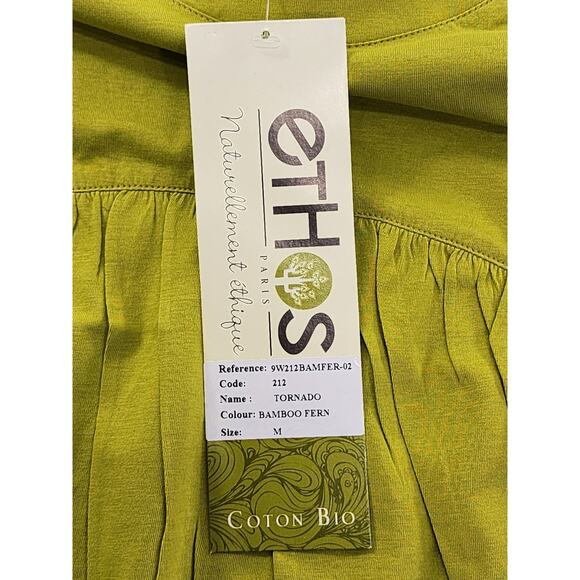 NEW Ethos Paris Tornado Long Sleeve Top Size M Green Scoop Neck Organic Cotton - Picture 3 of 10